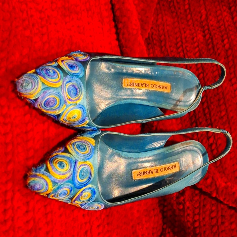 Multi colored sling back heels